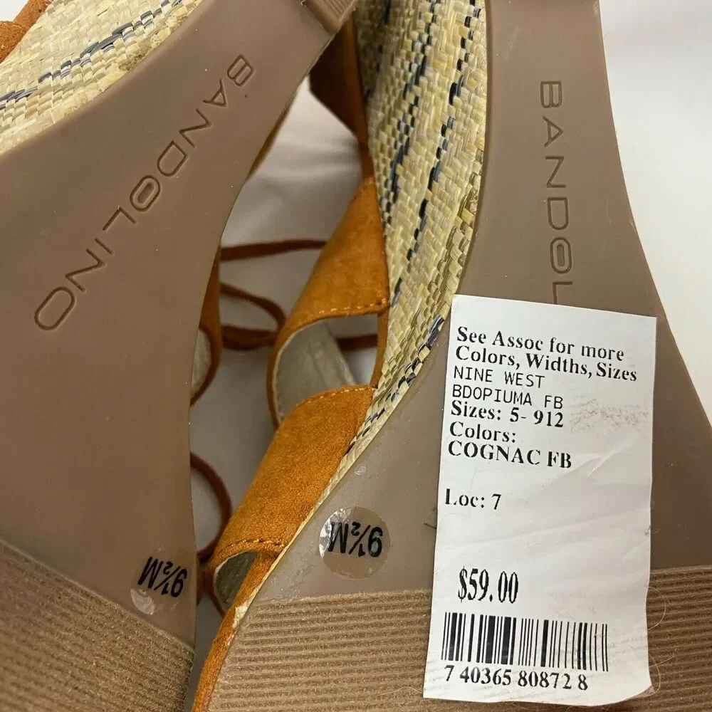 Bandolino Sandals 9.5 M Womens Brown Vegan Suede Faux Leather Back Zip‎ Wedge